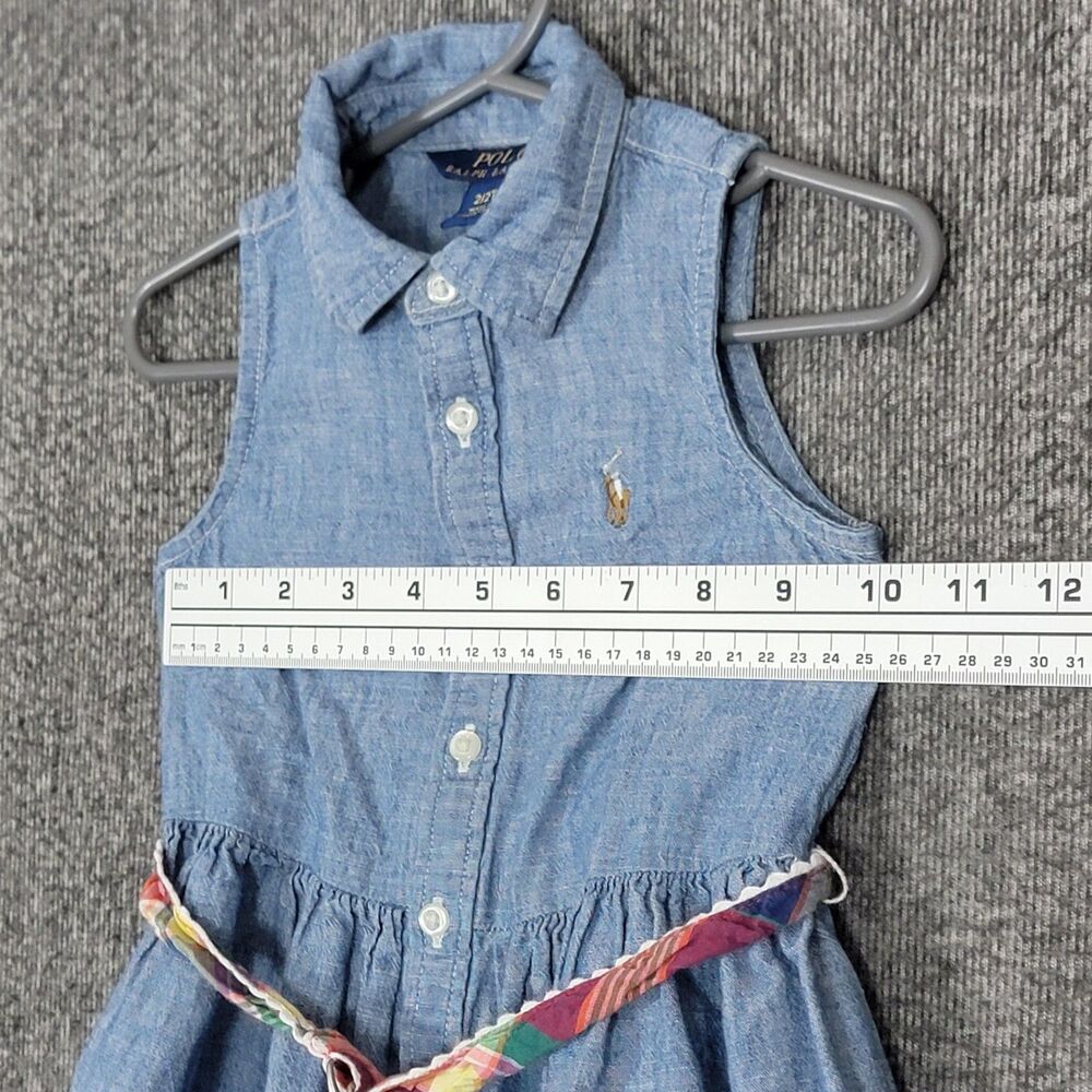 Polo Ralph Lauren Shirt Dress Girls 2T Blue Denim Chambray Button Up Flesh Pony - Picture 6 of 13